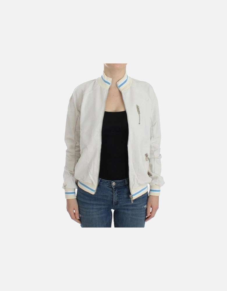 ZipUp Knit Jacket Casual Bomber Women - White Sweaters