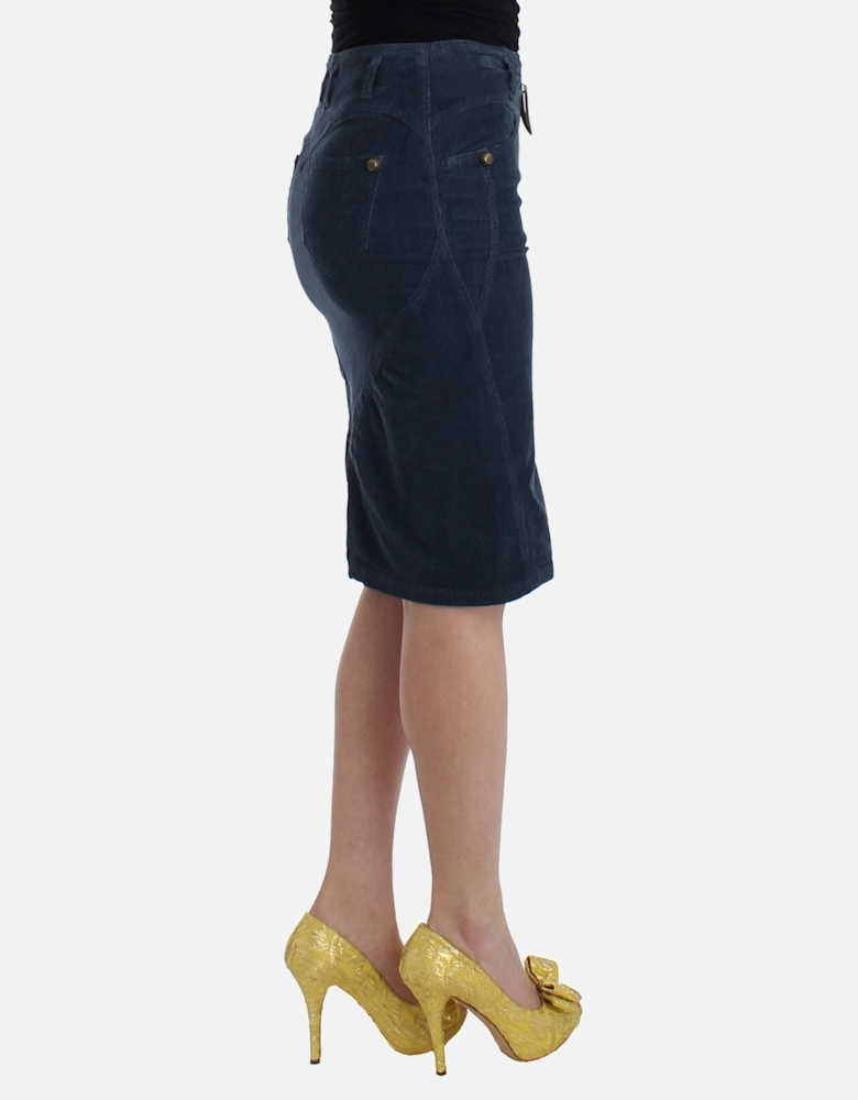 Pencil Skirt Corduroy Zip Women - Blue