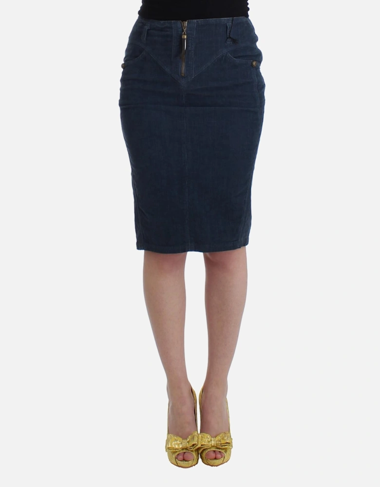 Pencil Skirt Corduroy Zip Women - Blue