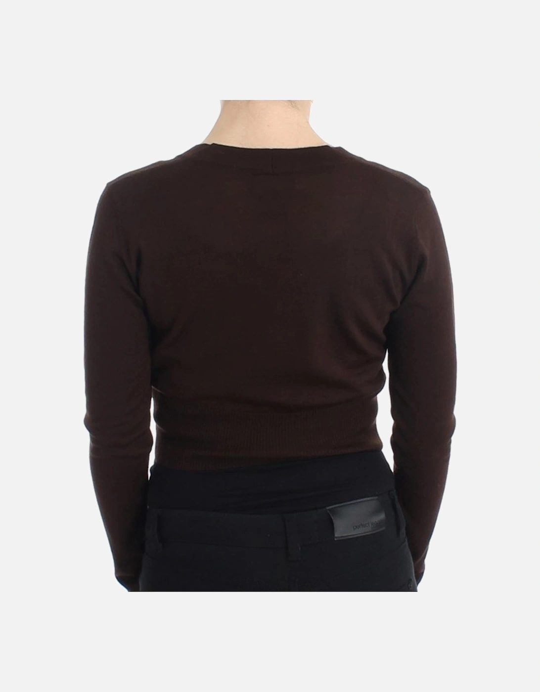 Cropped Cardigan Long Sleeve VNeck Women - Brown Sweaters