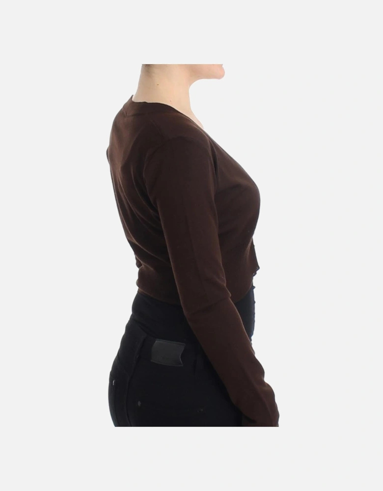 Cropped Cardigan Long Sleeve VNeck Women - Brown Sweaters