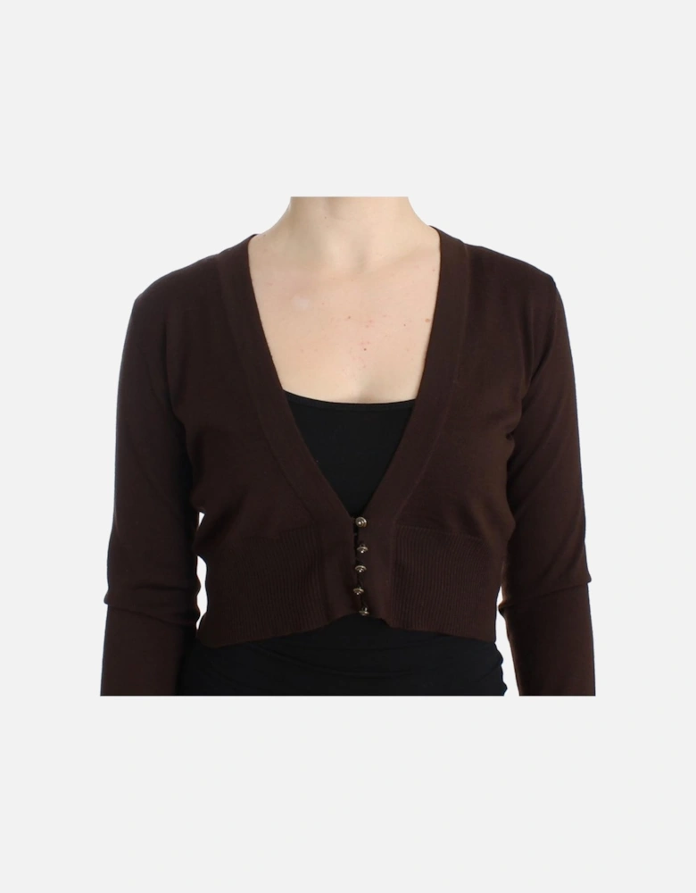Cropped Cardigan Long Sleeve VNeck Women - Brown Sweaters