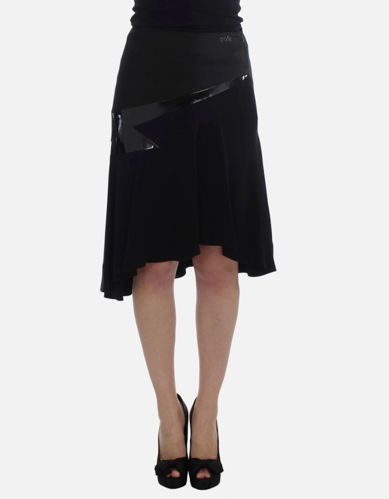 Asymmetrical Skirt Patent Leather Detail Women - Black