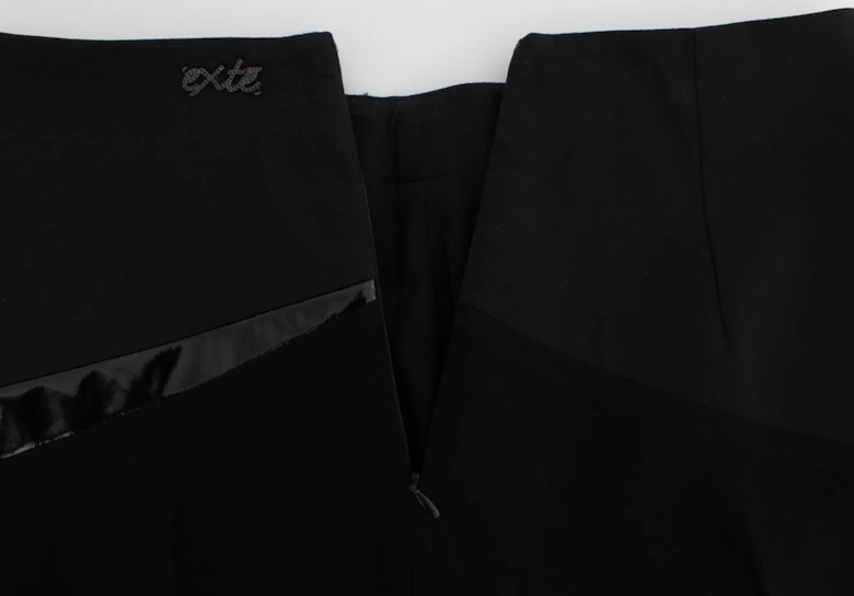 Asymmetrical Skirt Patent Leather Detail Women - Black