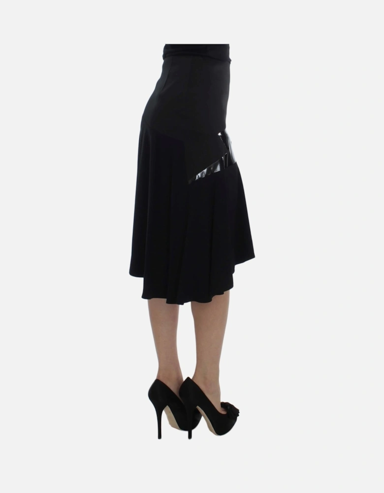 Asymmetrical Skirt Patent Leather Detail Women - Black