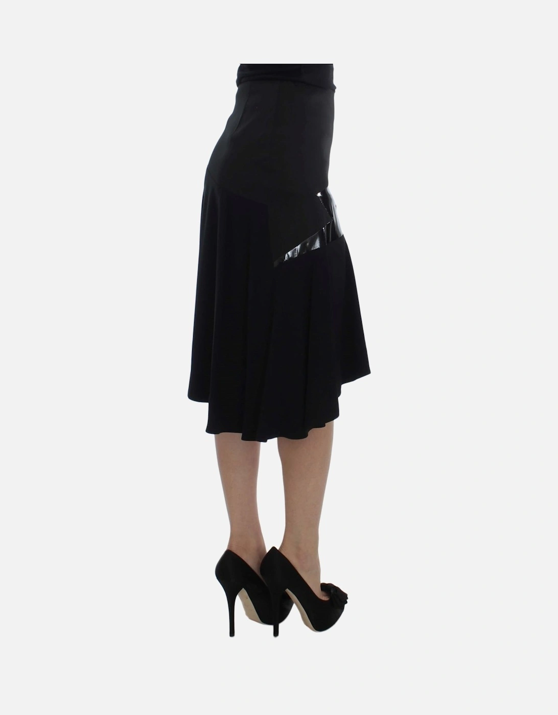 Asymmetrical Skirt Patent Leather Detail Women - Black