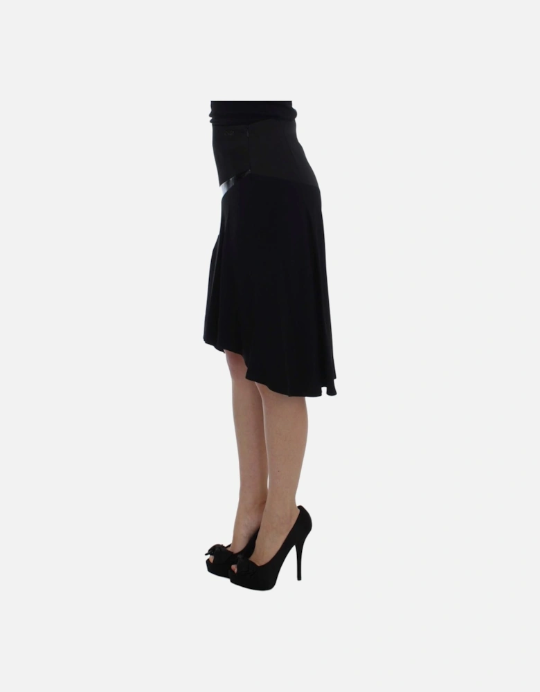 Asymmetrical Skirt Patent Leather Detail Women - Black