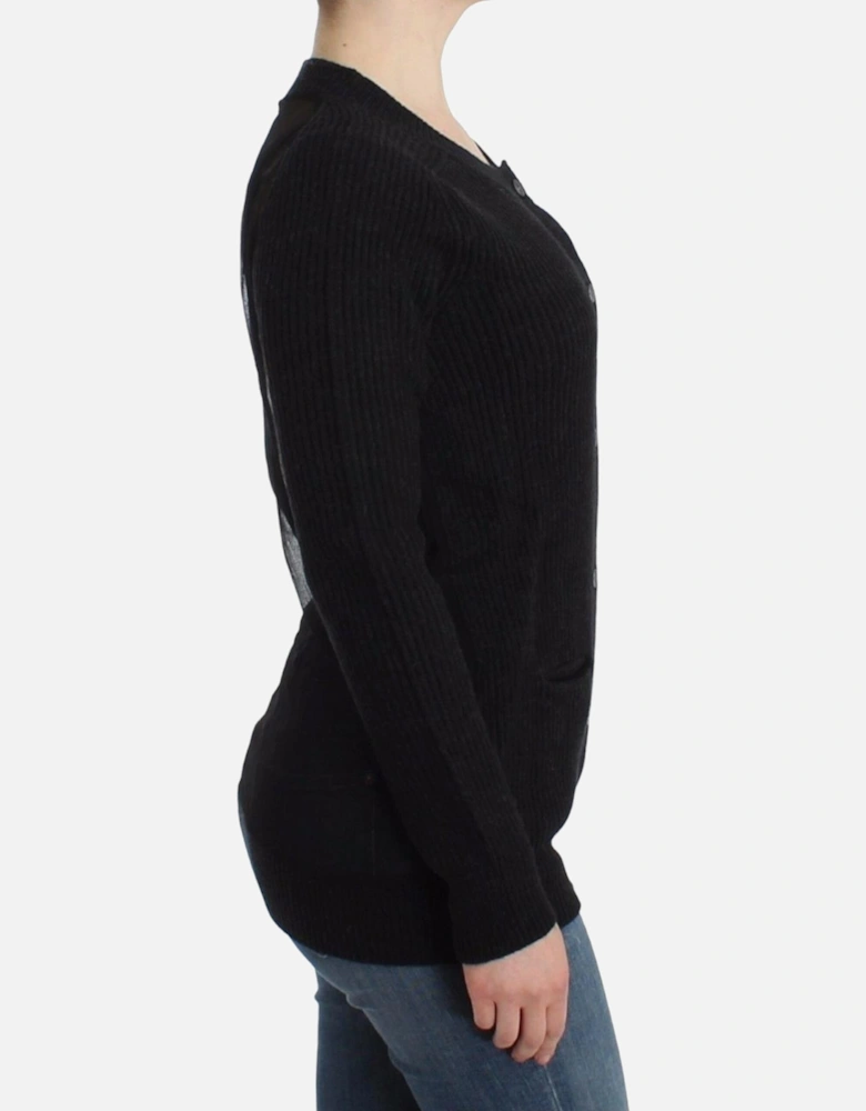 Ribbed Knit Cardigan Long Sleeve Women - Black Sweaters