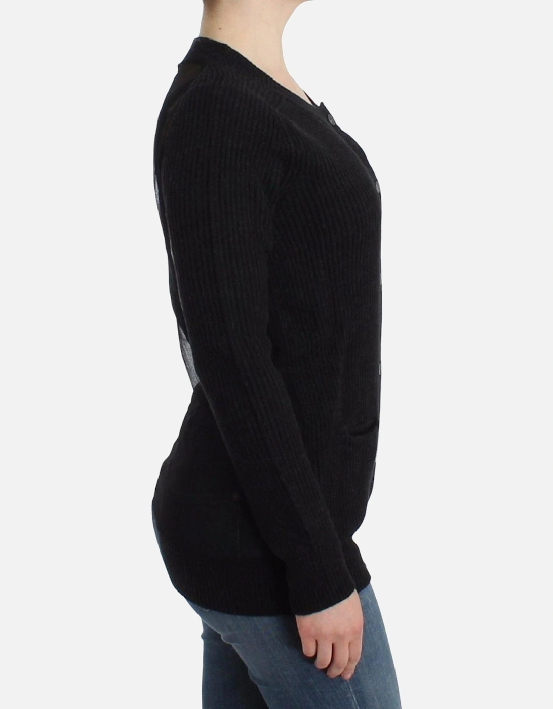 Ribbed Knit Cardigan Long Sleeve Women - Black Sweaters