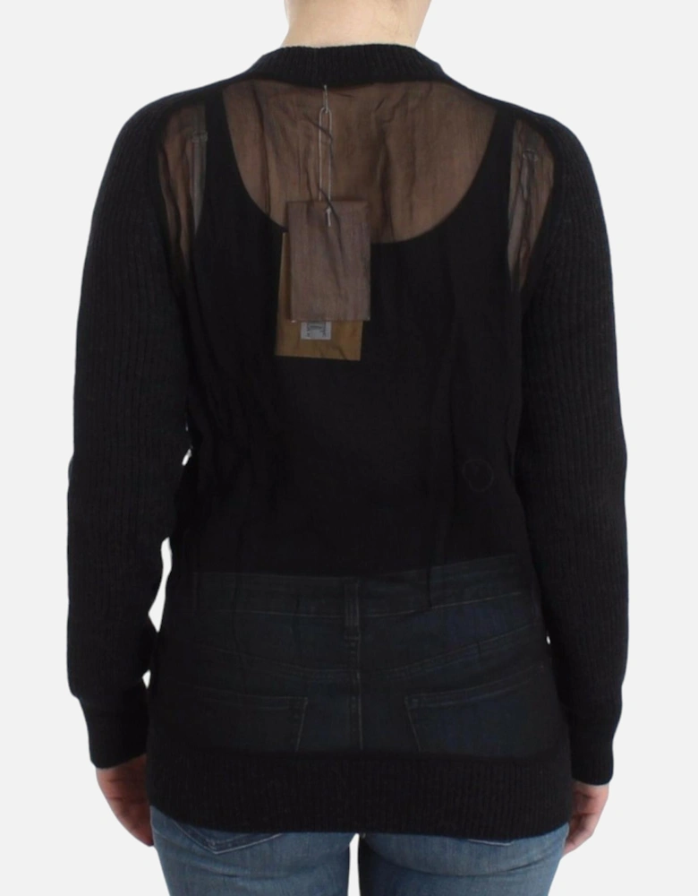 Ribbed Knit Cardigan Long Sleeve Women - Black Sweaters