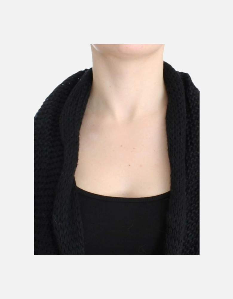 Knitted Vest Cardigan with Belted Waist and Deep V-Neck Women - Black