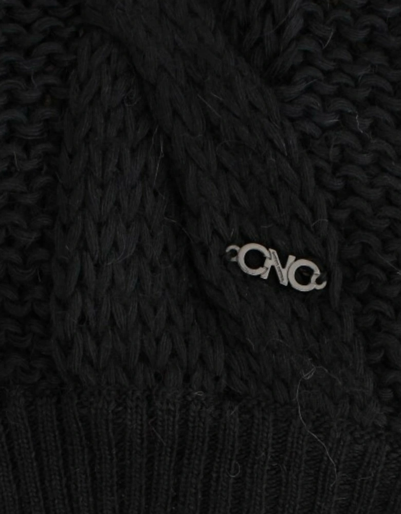 Knitted Vest Cardigan with Belted Waist and Deep V-Neck Women - Black
