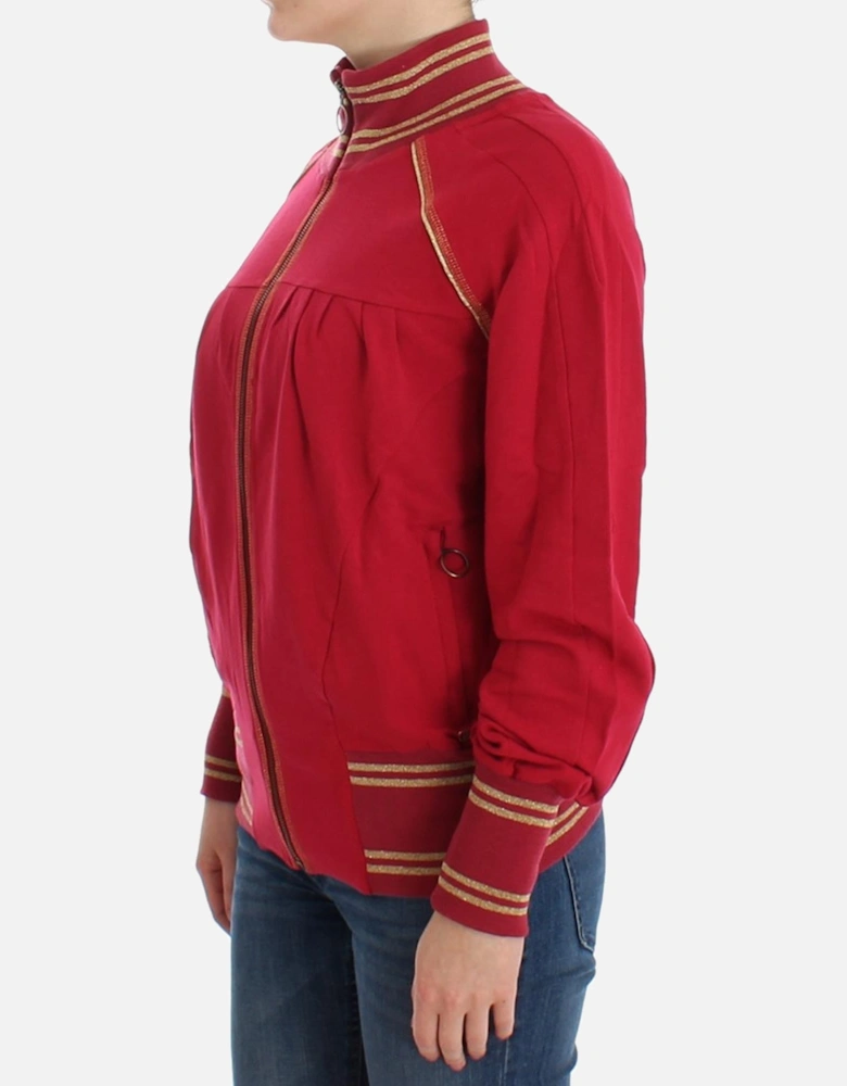 Red ZipUp Knit Jacket Women - Pink Sweaters