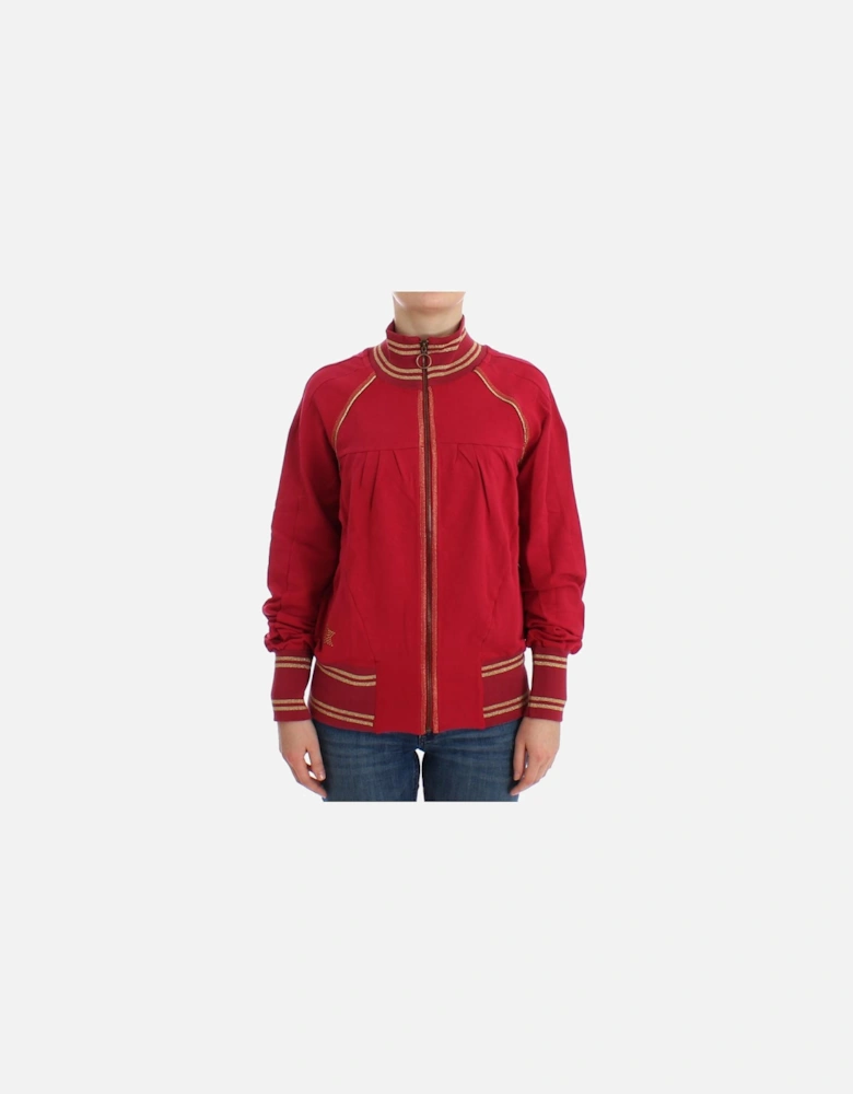 Red ZipUp Knit Jacket Women - Pink Sweaters