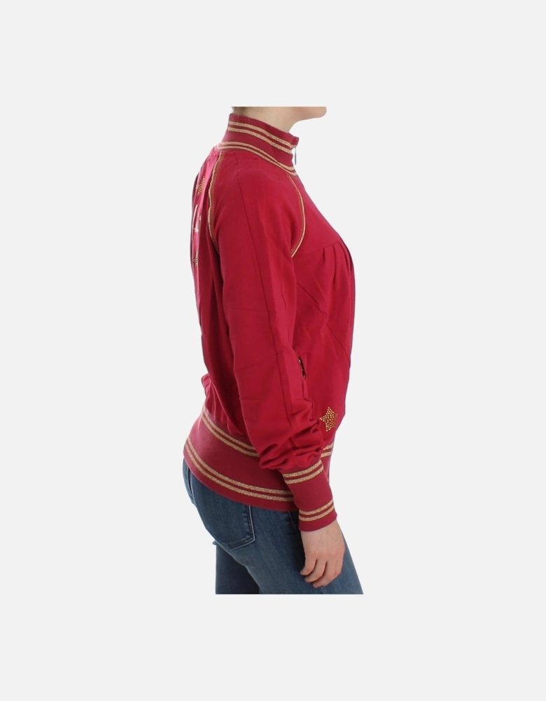 Red ZipUp Knit Jacket Women - Pink Sweaters