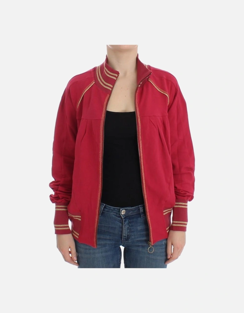 Red ZipUp Knit Jacket Women - Pink Sweaters