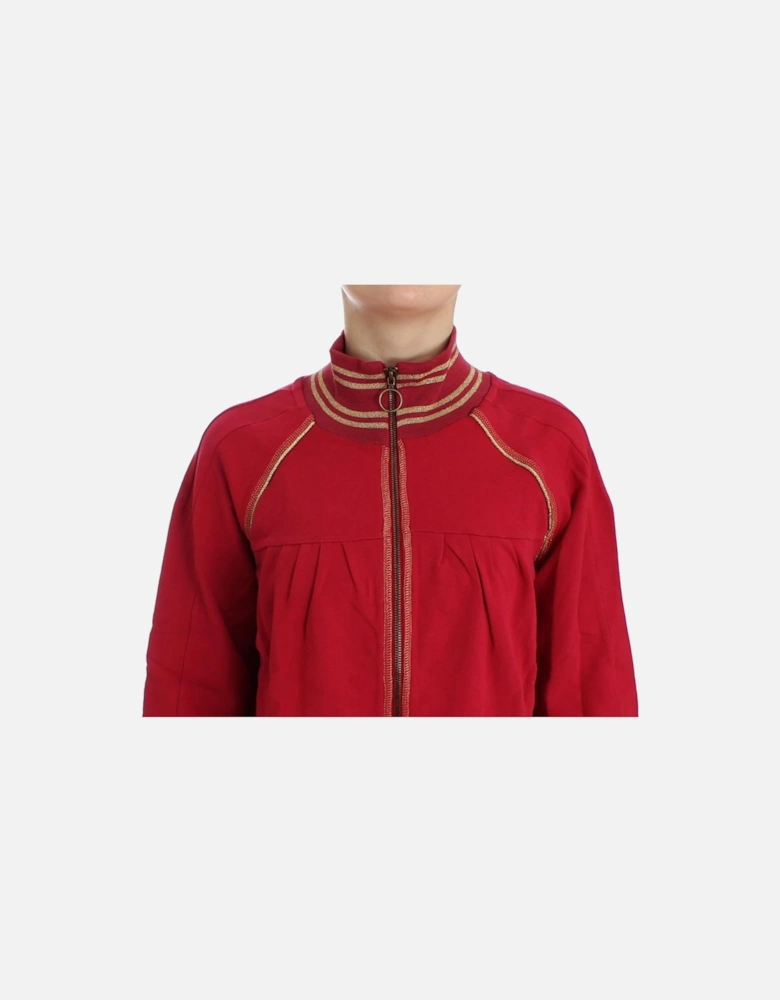 Red ZipUp Knit Jacket Women - Pink Sweaters