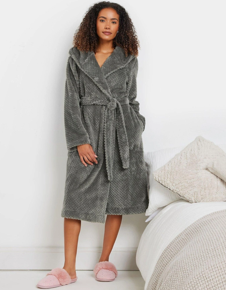 Hooded Honeycomb Robe - Grey