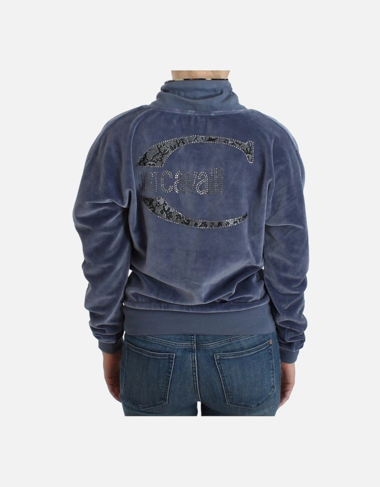 Velour Tie Neck Sweatshirt Women - Blue Sweaters