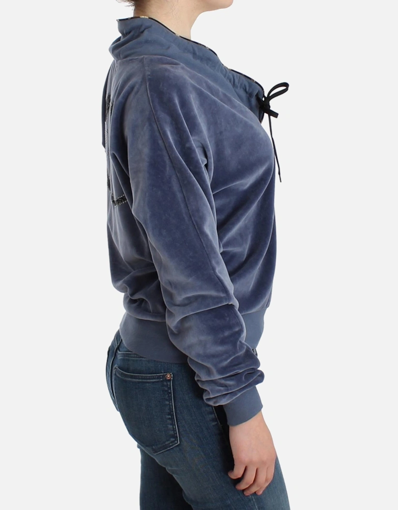 Velour Tie Neck Sweatshirt Women - Blue Sweaters