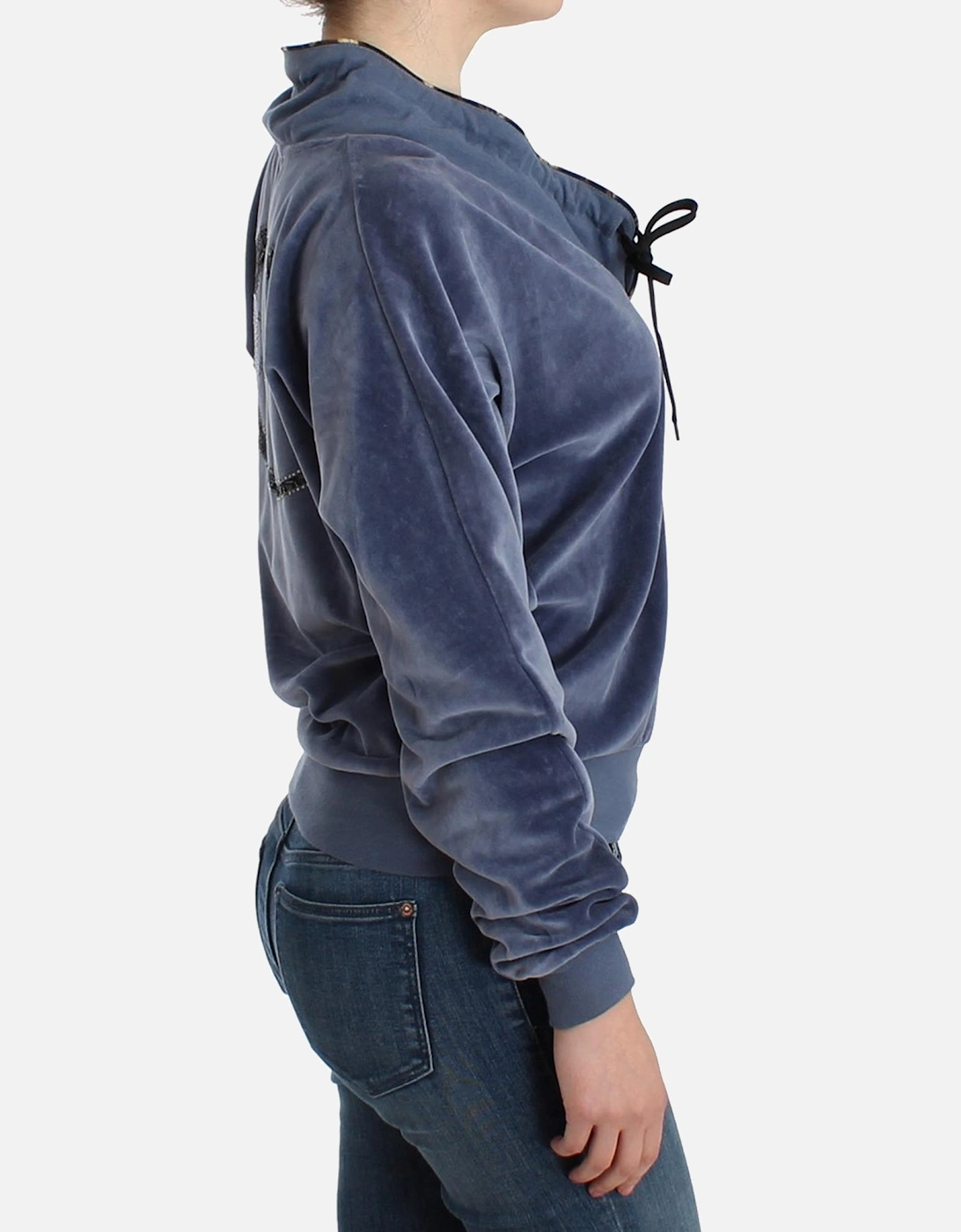 Velour Tie Neck Sweatshirt Women - Blue Sweaters