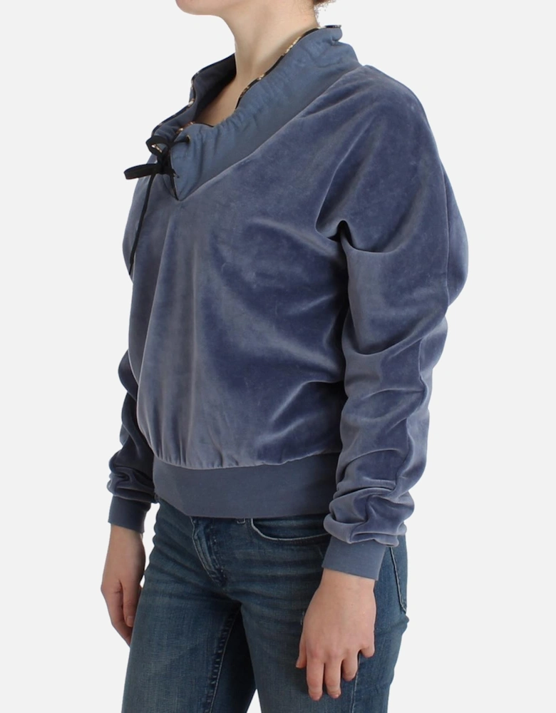 Velour Tie Neck Sweatshirt Women - Blue Sweaters