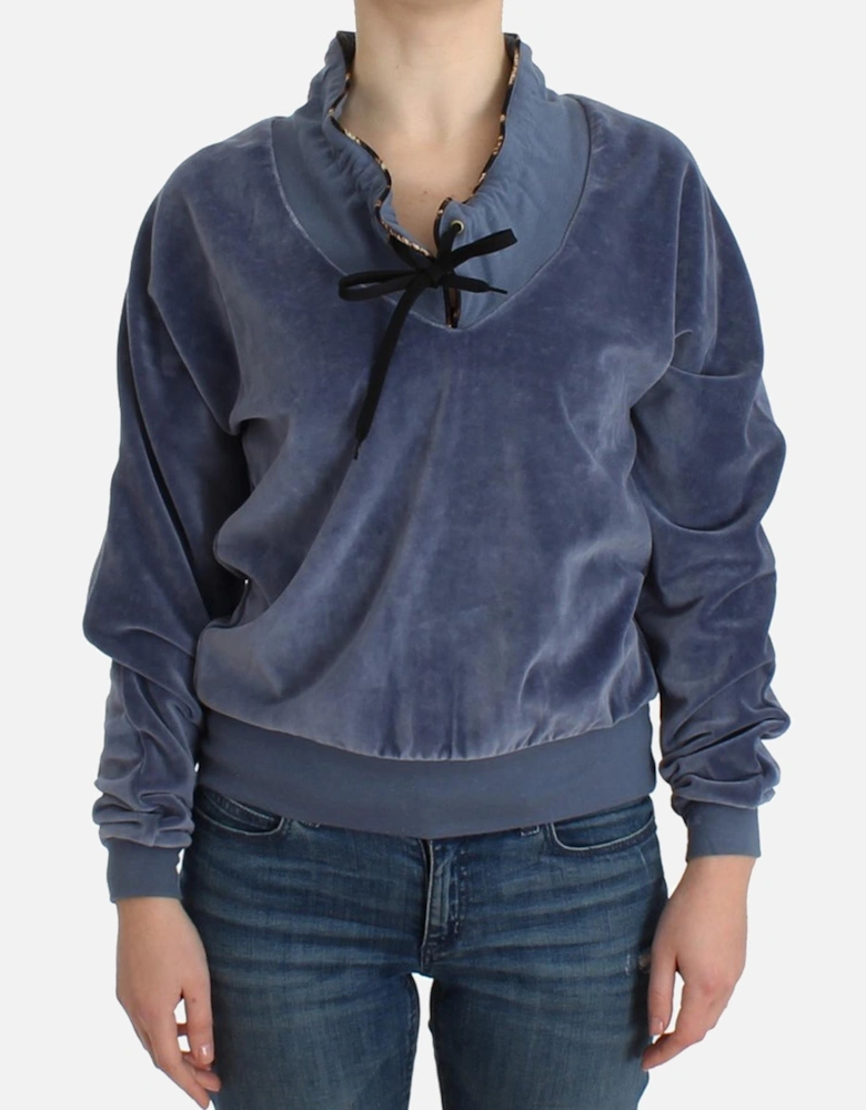 Velour Tie Neck Sweatshirt Women - Blue Sweaters