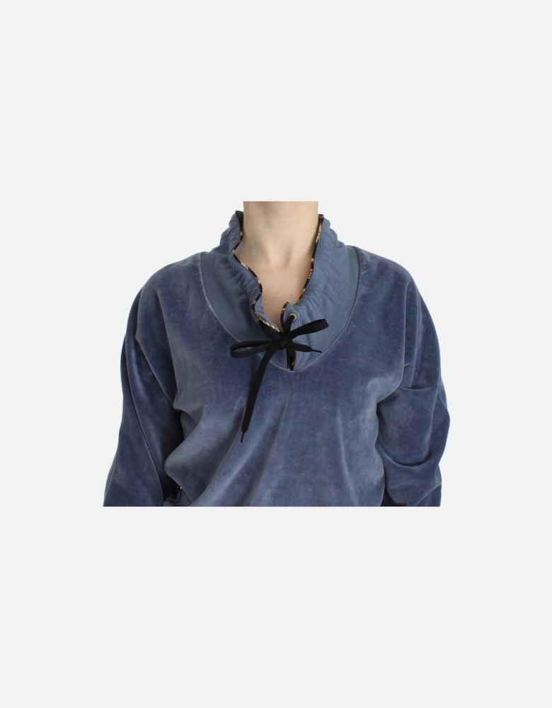 Velour Tie Neck Sweatshirt Women - Blue Sweaters