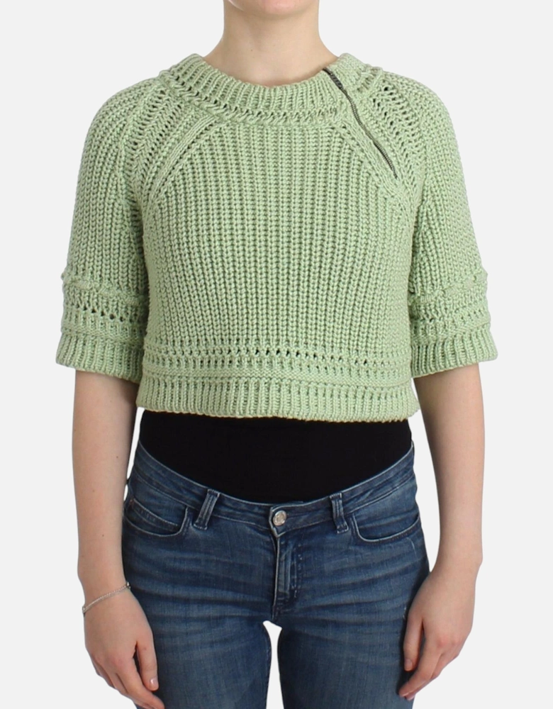 Cropped Knit Cardigan Sweater Women - Green
