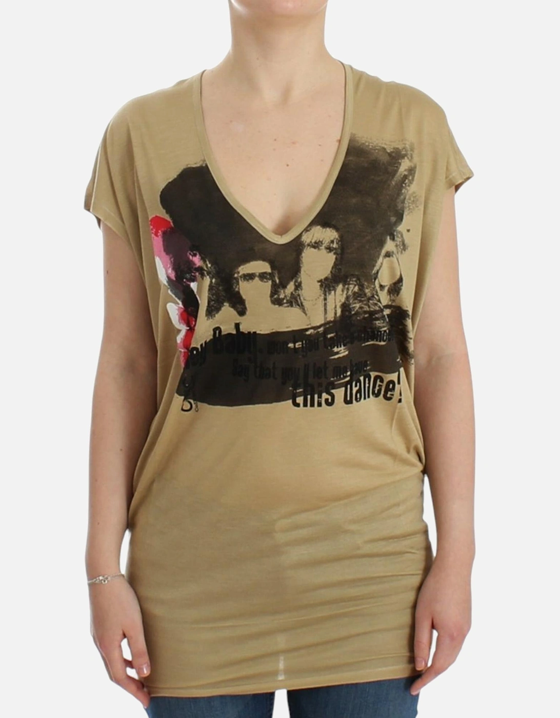 Silk VNeck TShirt Women - Beige T-Shirts, 7 of 6