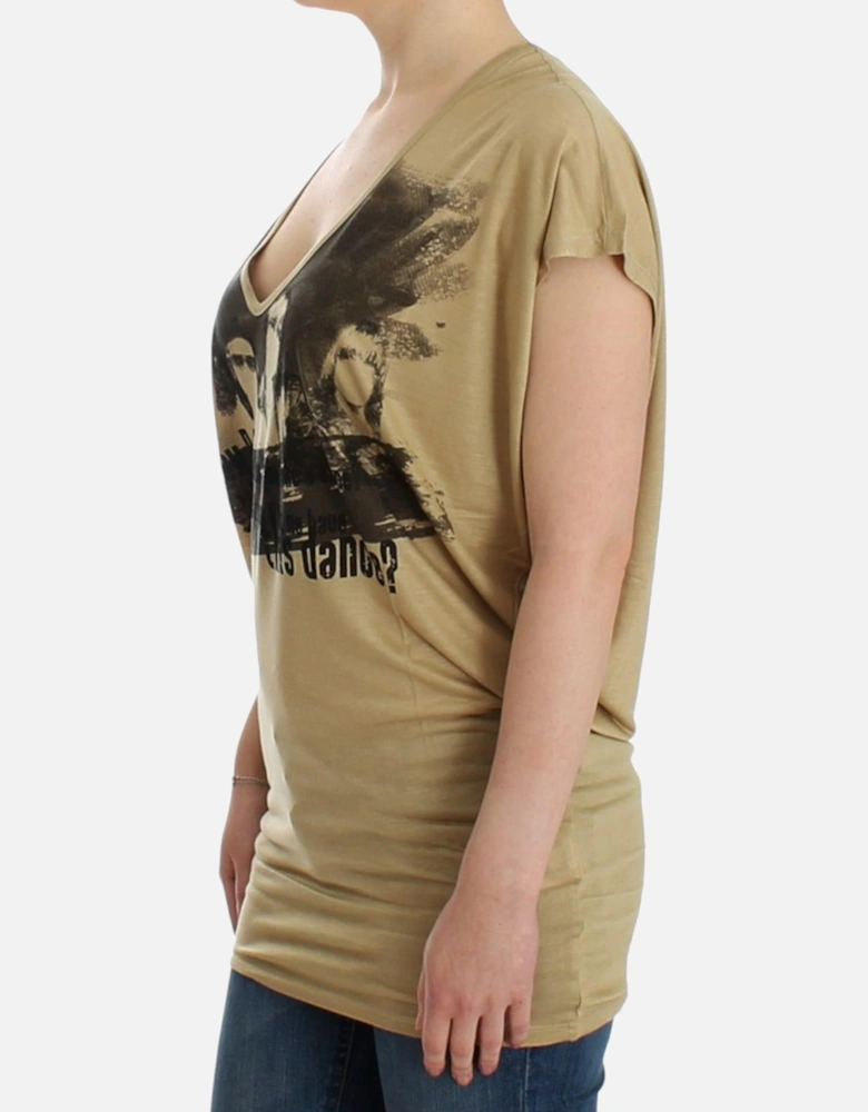 Silk VNeck TShirt Women - Beige T-Shirts