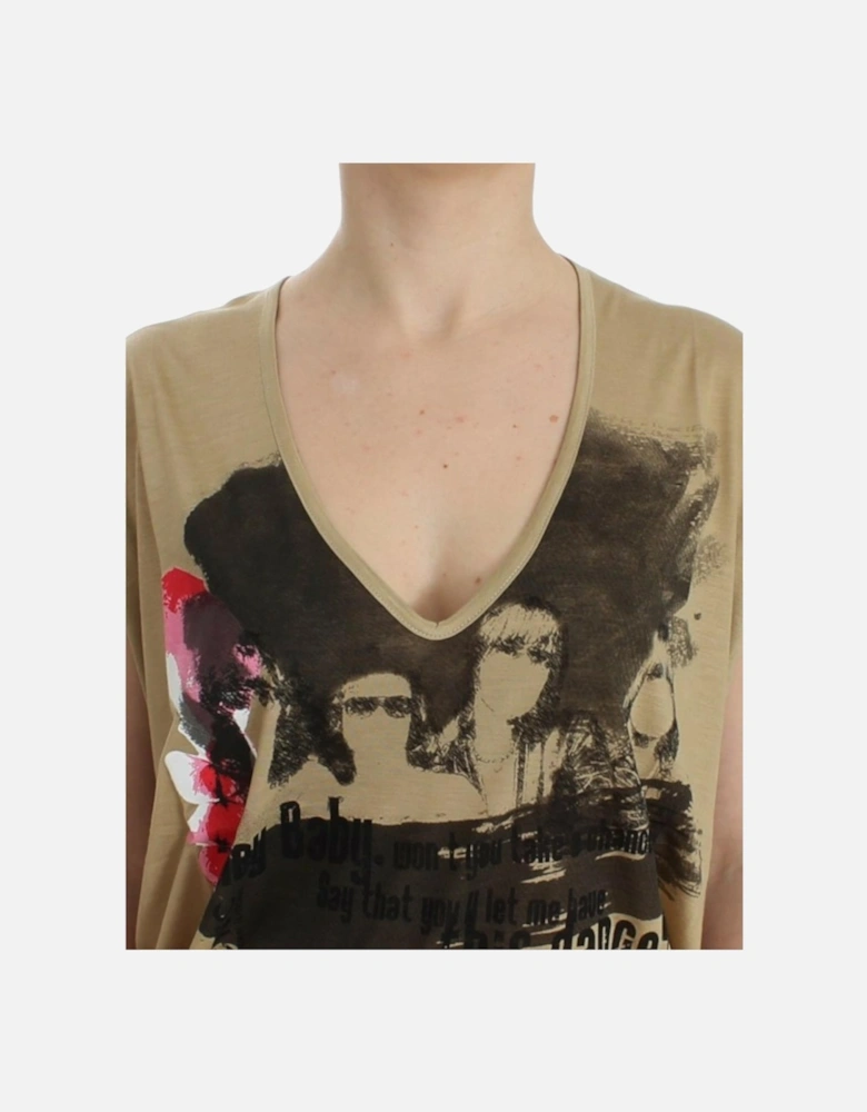 Silk VNeck TShirt Women - Beige T-Shirts