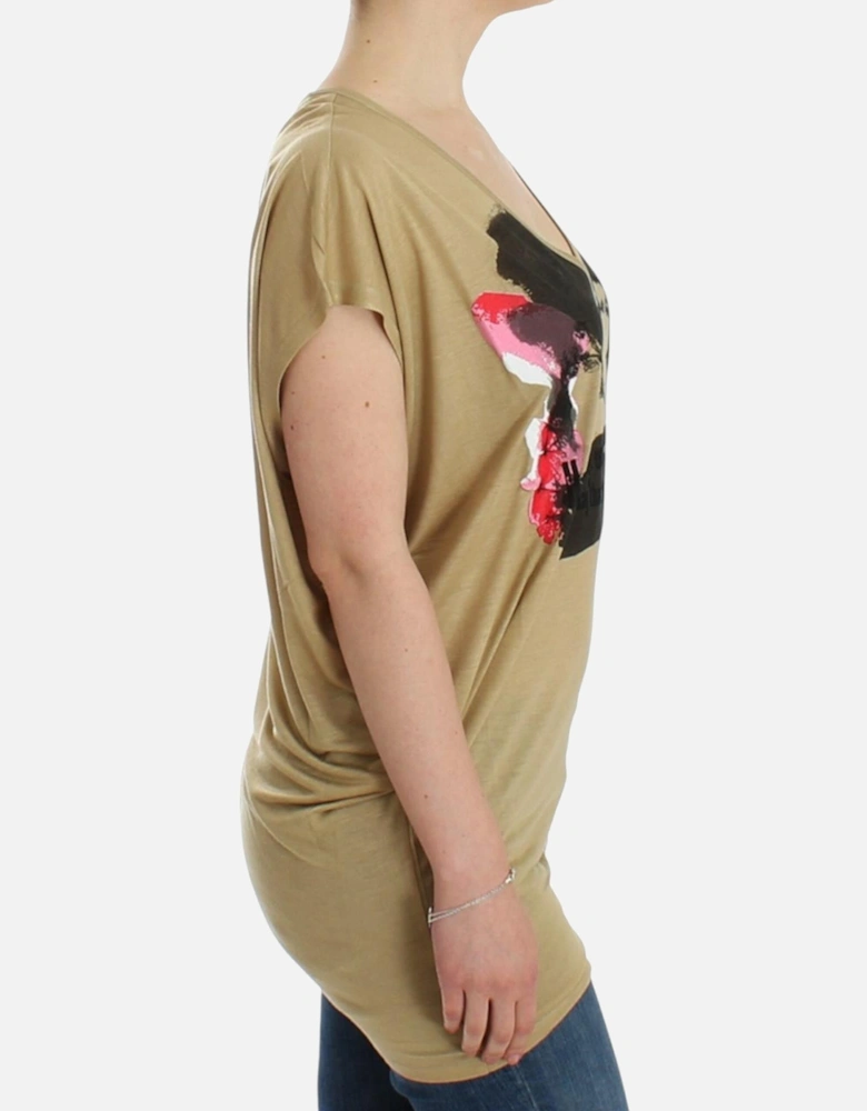 Silk VNeck TShirt Women - Beige T-Shirts