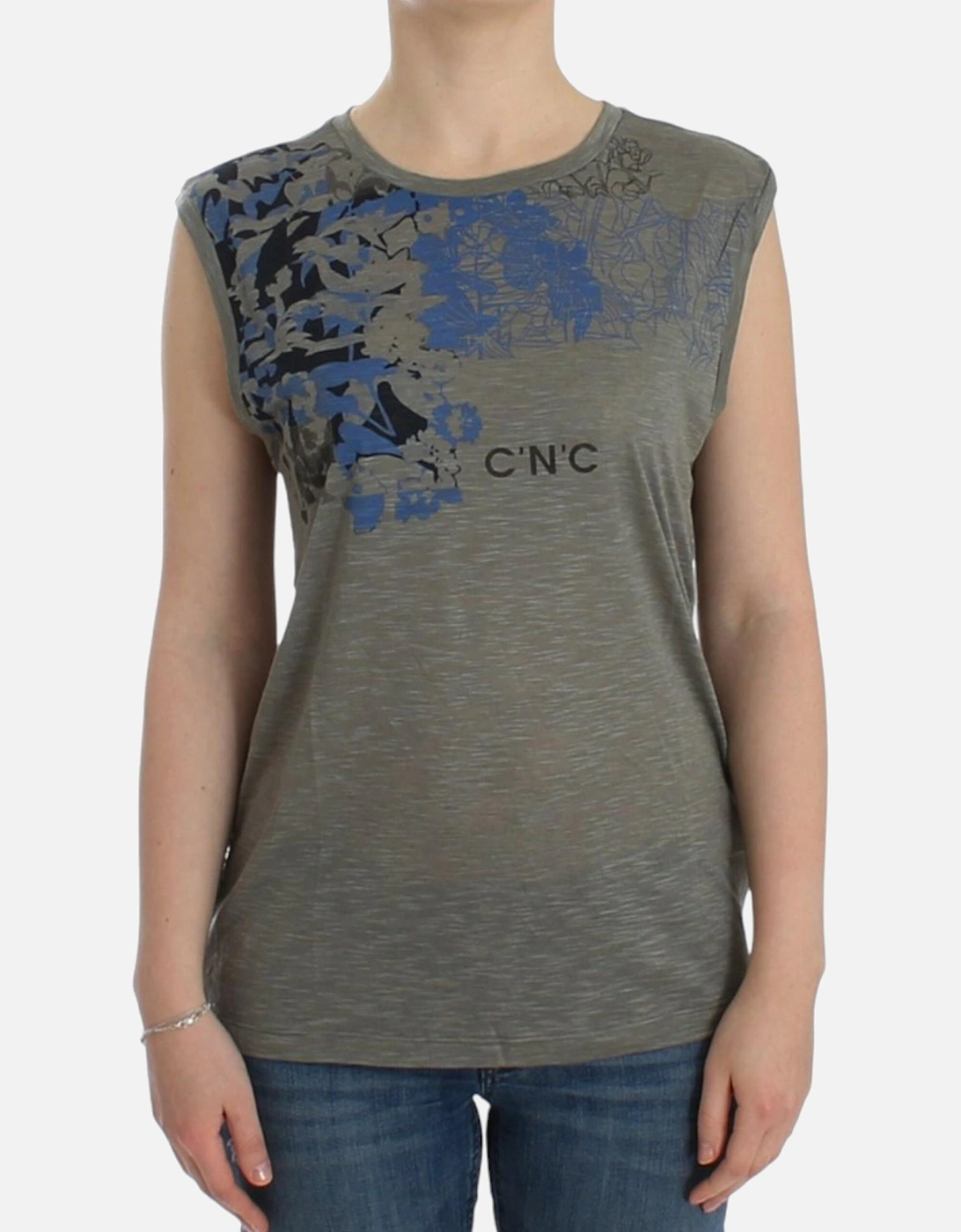 Costume National Women's Grey Sleeveless T-Shirt With Logo Detailing - Gray - : Size 14