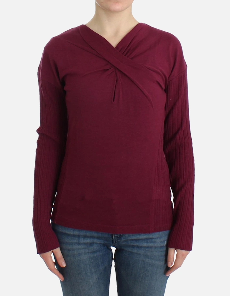 Twisted VNeck Knit Sweater Women - Purple