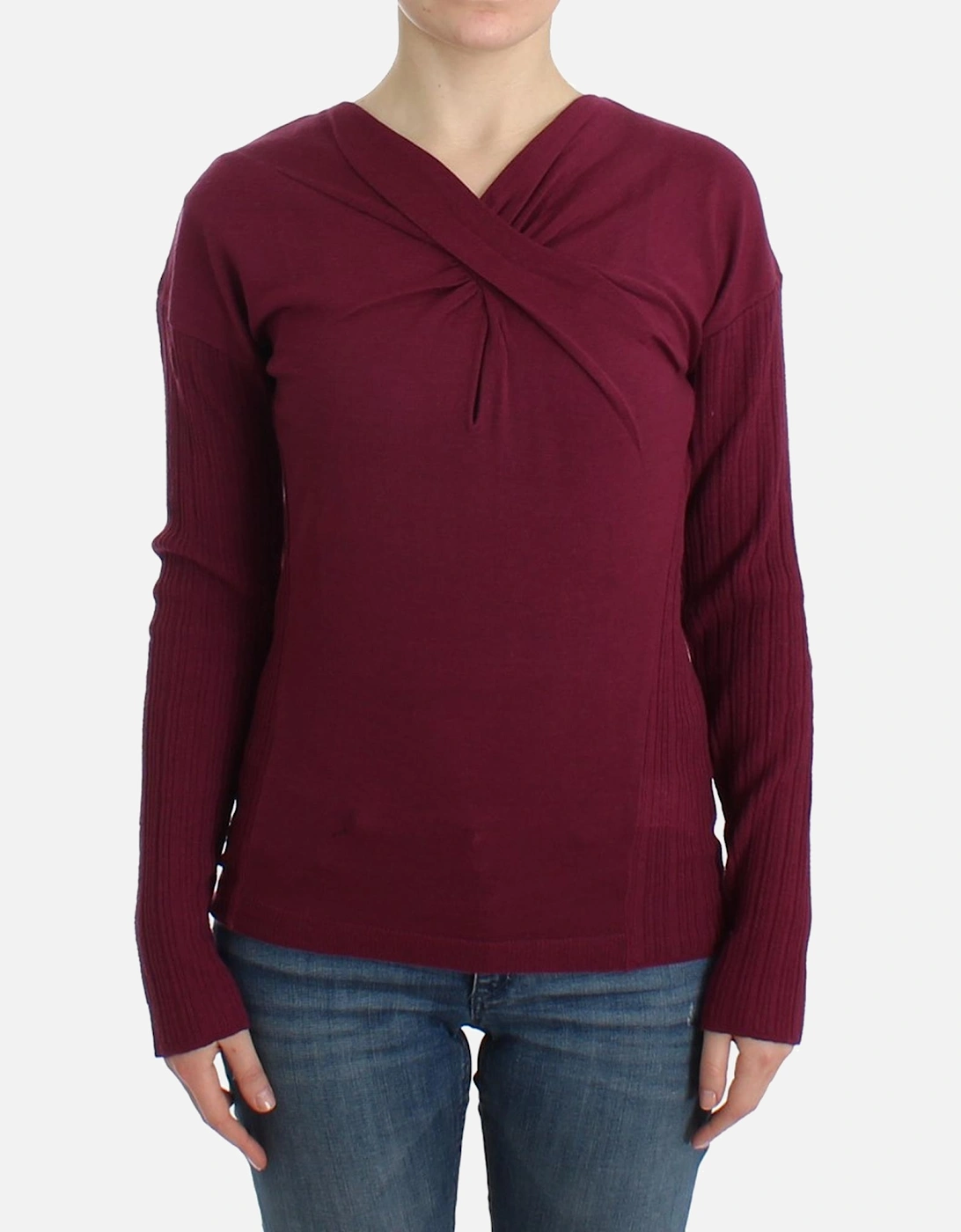 Twisted VNeck Knit Sweater Women - Purple, 7 of 6