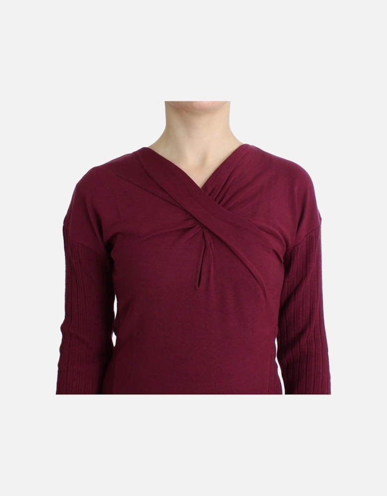 Twisted VNeck Knit Sweater Women - Purple