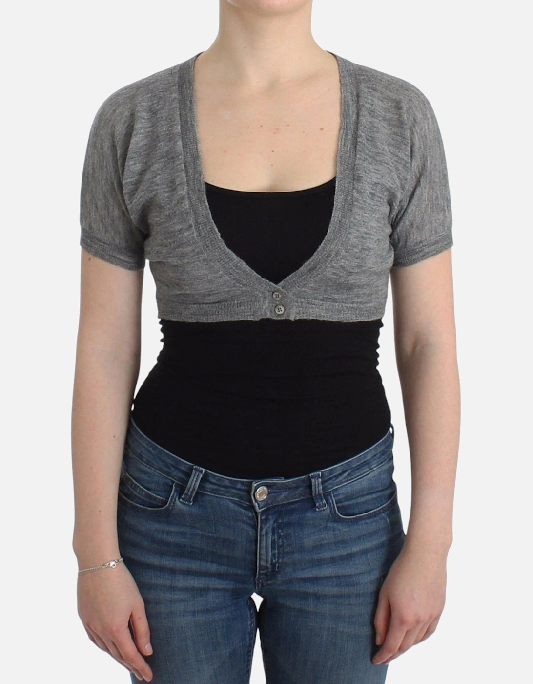 Lingerie Bolero Sweater with Button Closure Women - Gray T-Shirts, 7 of 6