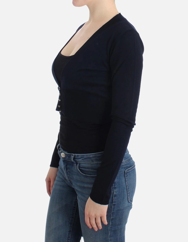 Cropped VNeck Cardigan Women - Black Sweaters