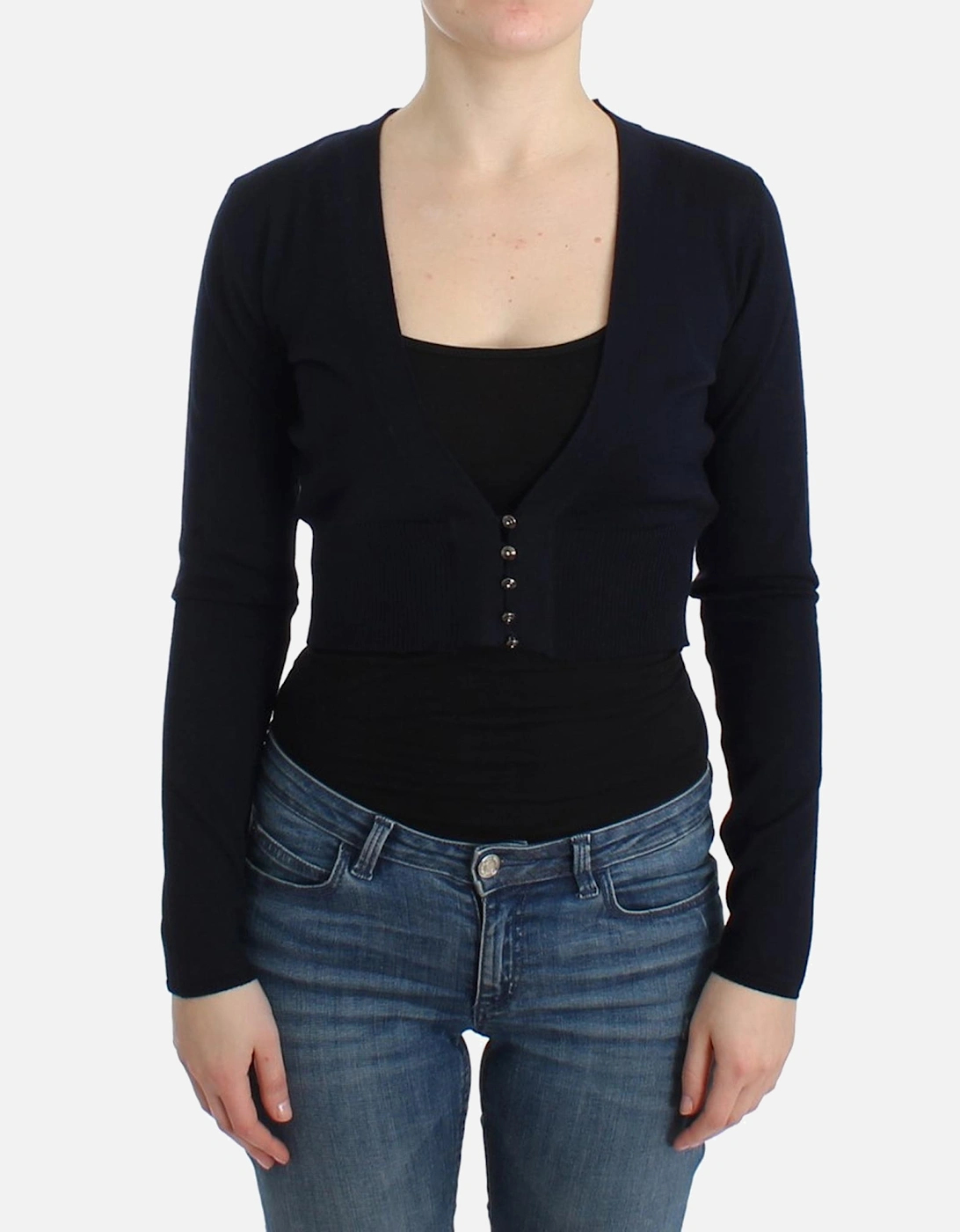 Cropped VNeck Cardigan Women - Black Sweaters, 7 of 6