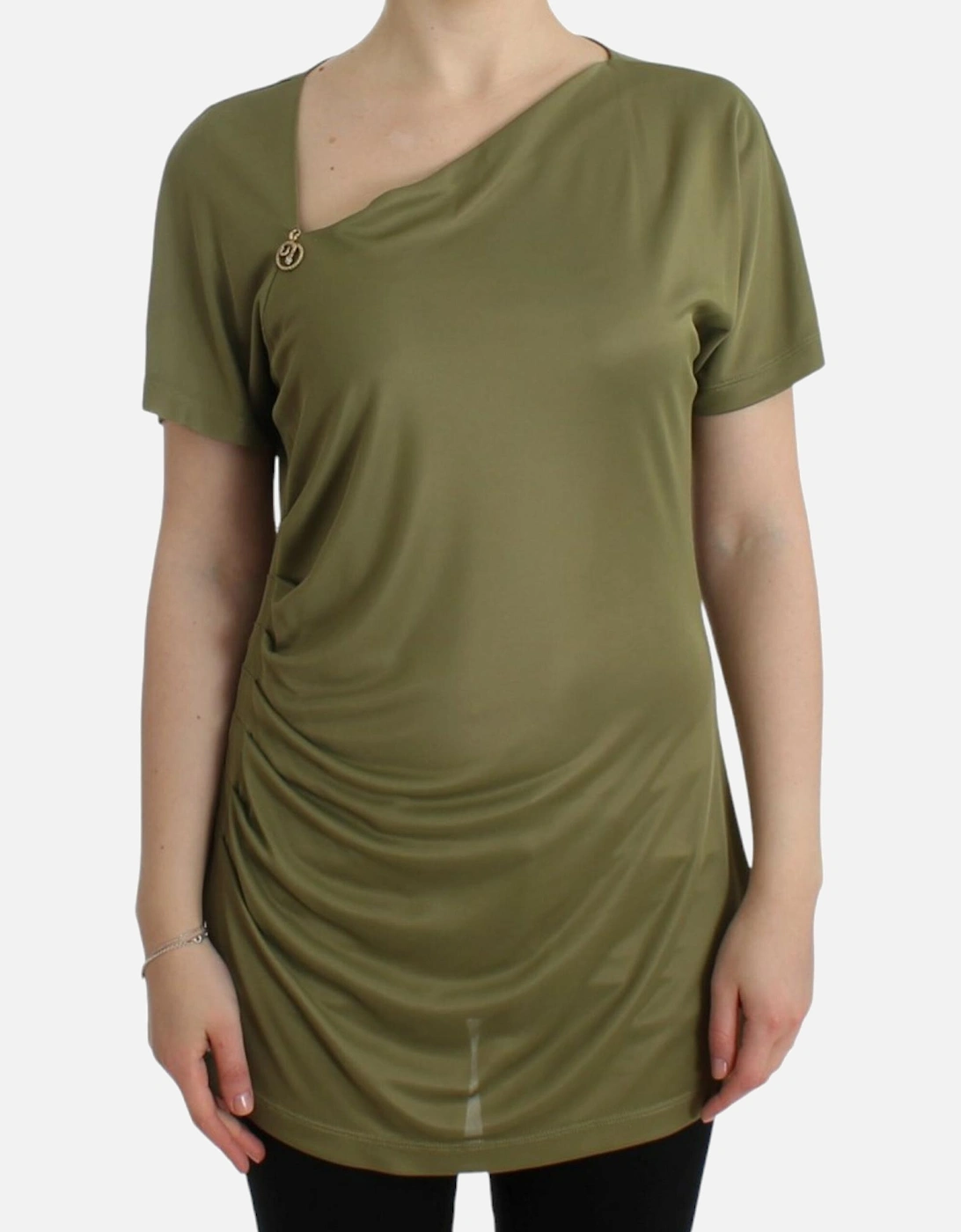 Asymmetrical Neck Tunic Olive Green Women T-Shirts, 7 of 6
