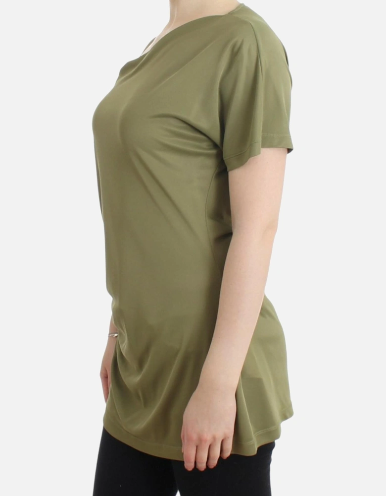 Asymmetrical Neck Tunic Olive Green Women T-Shirts
