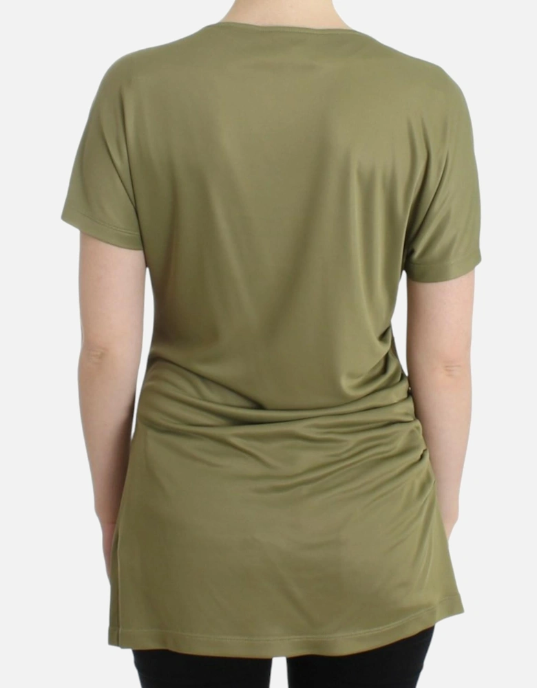 Asymmetrical Neck Tunic Olive Green Women T-Shirts