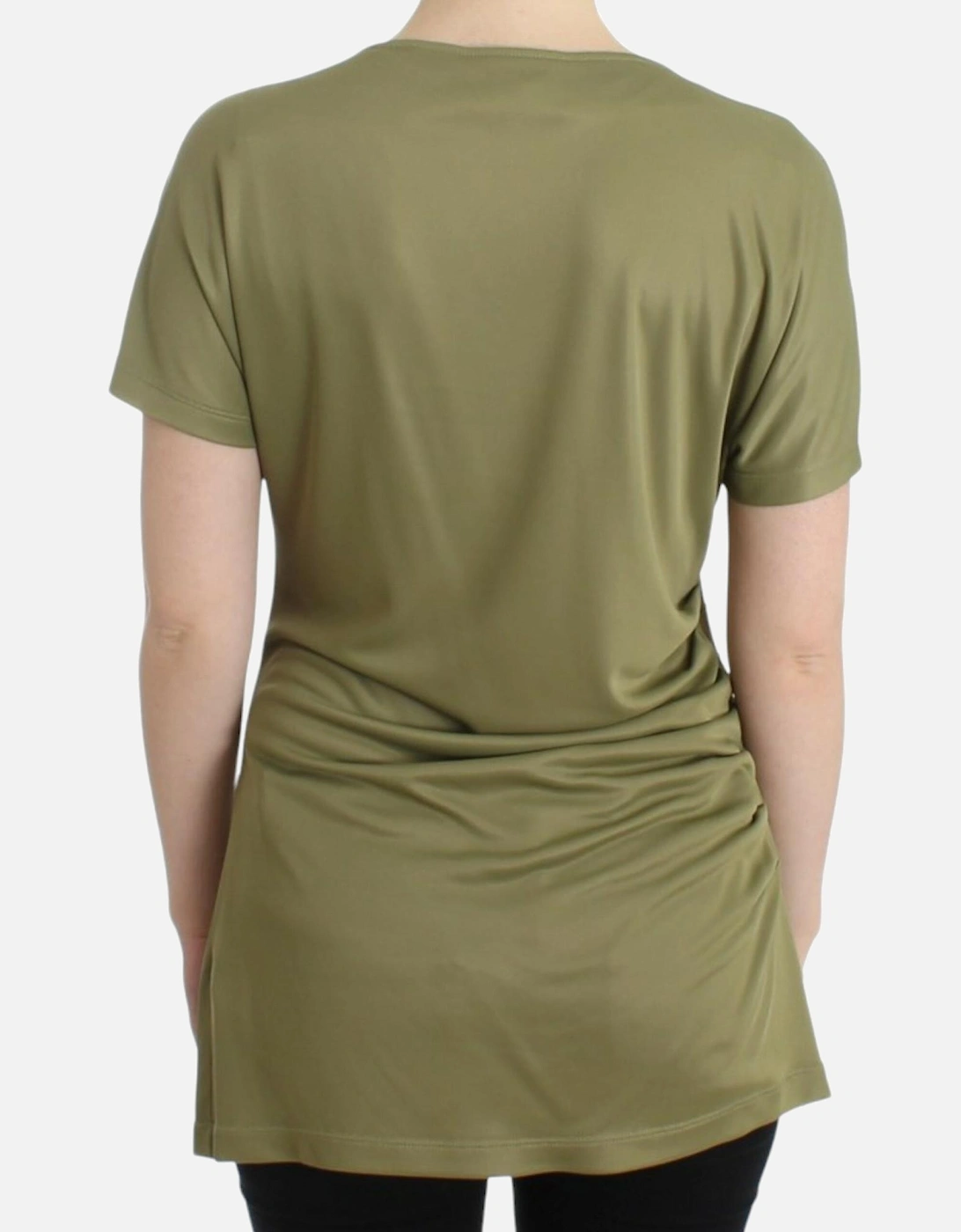Asymmetrical Neck Tunic Olive Green Women T-Shirts