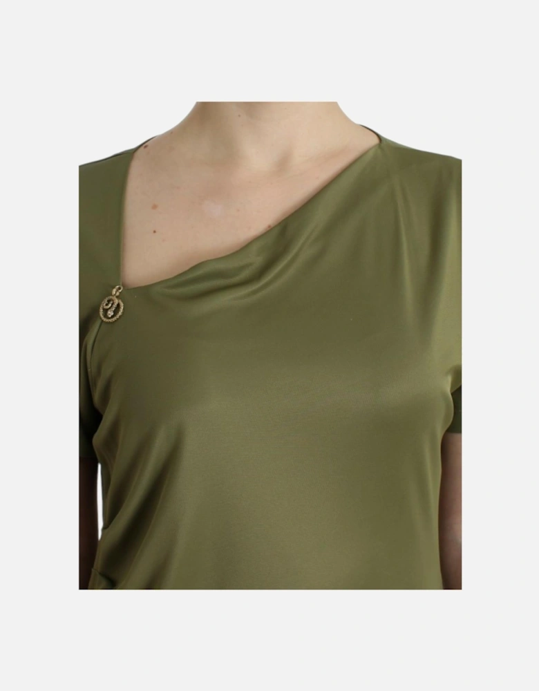 Asymmetrical Neck Tunic Olive Green Women T-Shirts