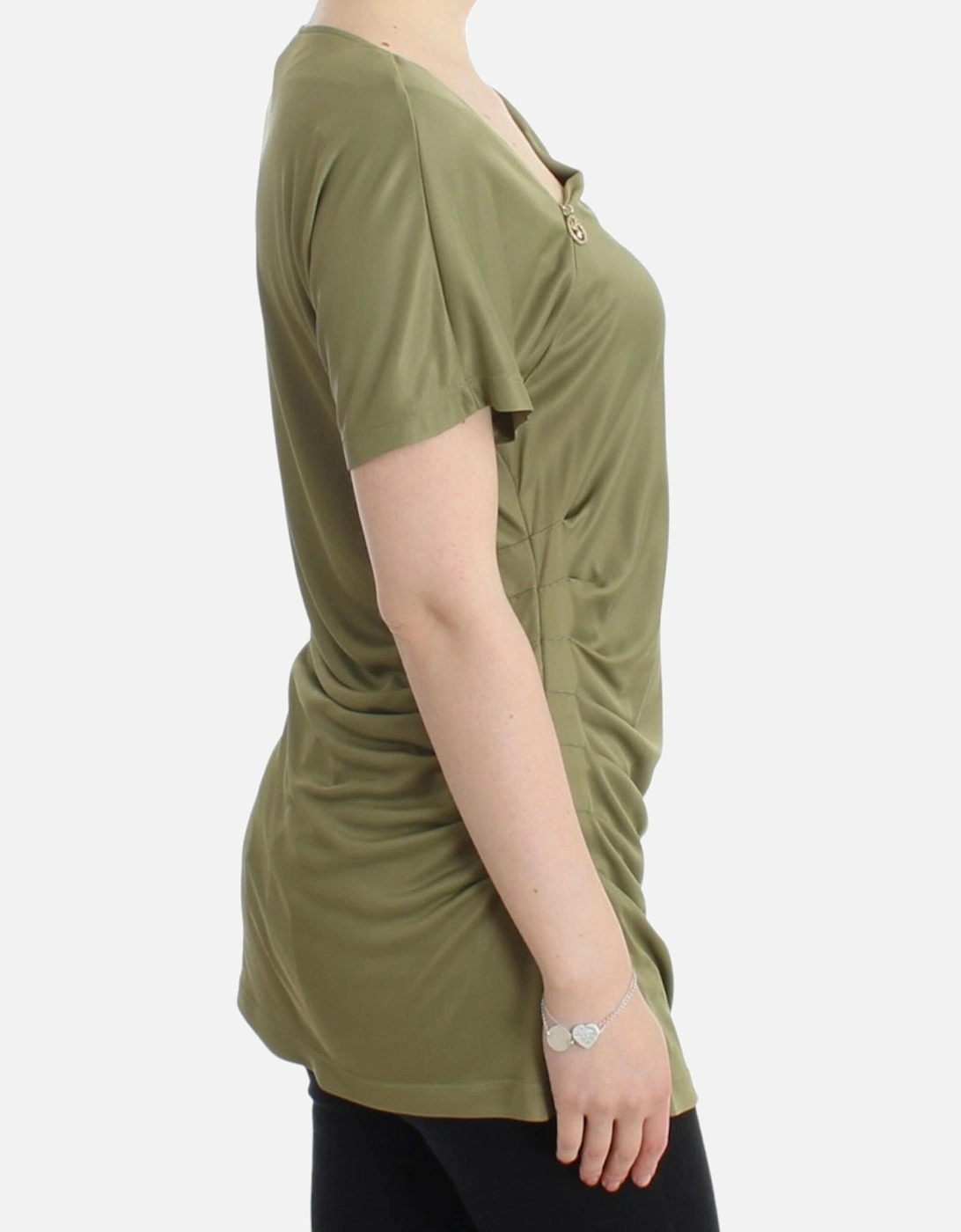 Asymmetrical Neck Tunic Olive Green Women T-Shirts