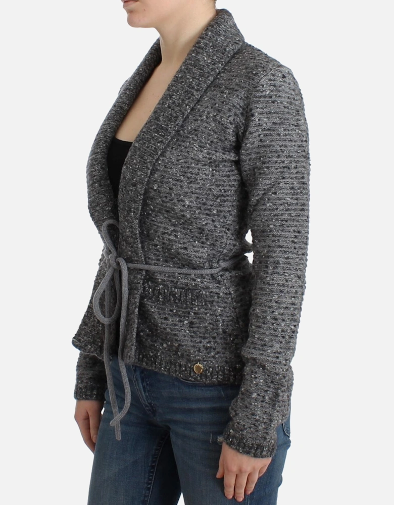 Knit Cardigan Gray Tie Waist Women Sweaters