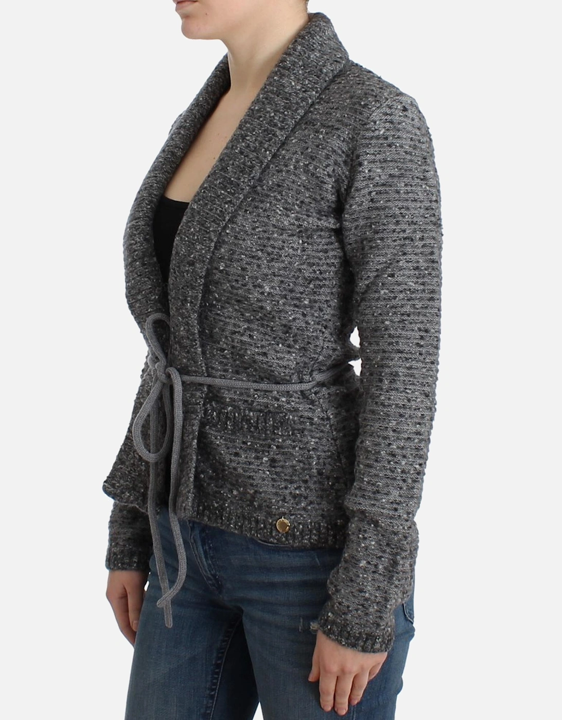 Knit Cardigan Gray Tie Waist Women Sweaters