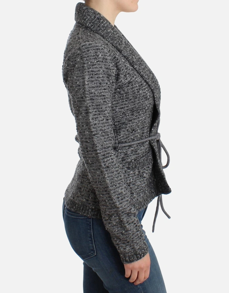 Knit Cardigan Gray Tie Waist Women Sweaters