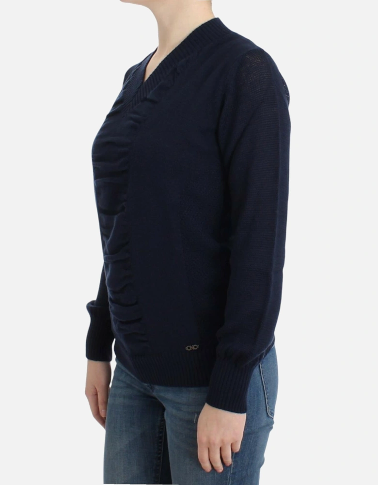 VNeck Knit Merino Wool Sweater Women - Blue